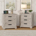 Whalefall Farmhouse Night Stand Set of 2, Large 3 Drawers Bedside Table with Charging Station, 22 inch Wide End Table for Bedroom, 2pcs Light Wash Gray