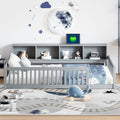Bellemave Kids Montessori Floor Bed Twin XL Size,Floor Bed Frame with Bookcase and Charging Station for Kids Boys Girls,Gray