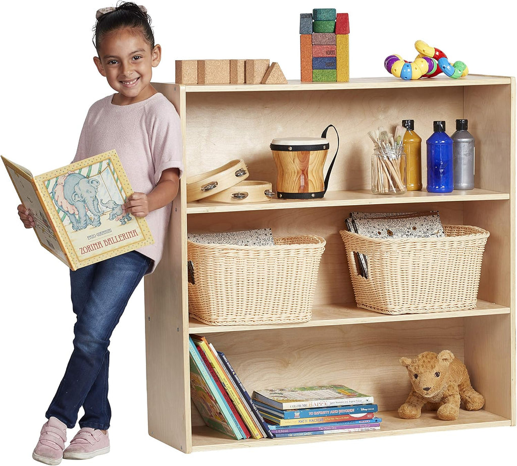 ECR4Kids Birch Streamline 3-Shelf Storage Cabinet, 36in High, Bookcase for Classroom and Playroom, Natural
