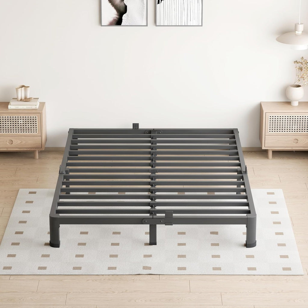 VIPSHOW 4 Inch Full Size Bed Frame, 3500Lbs Heavy Duty Metal Platform with Round Corner Legs Mattress Slide Stopper, Steel Slat Support No Box Spring Needed, Noise Free, Non-Slip, Easy Assembly