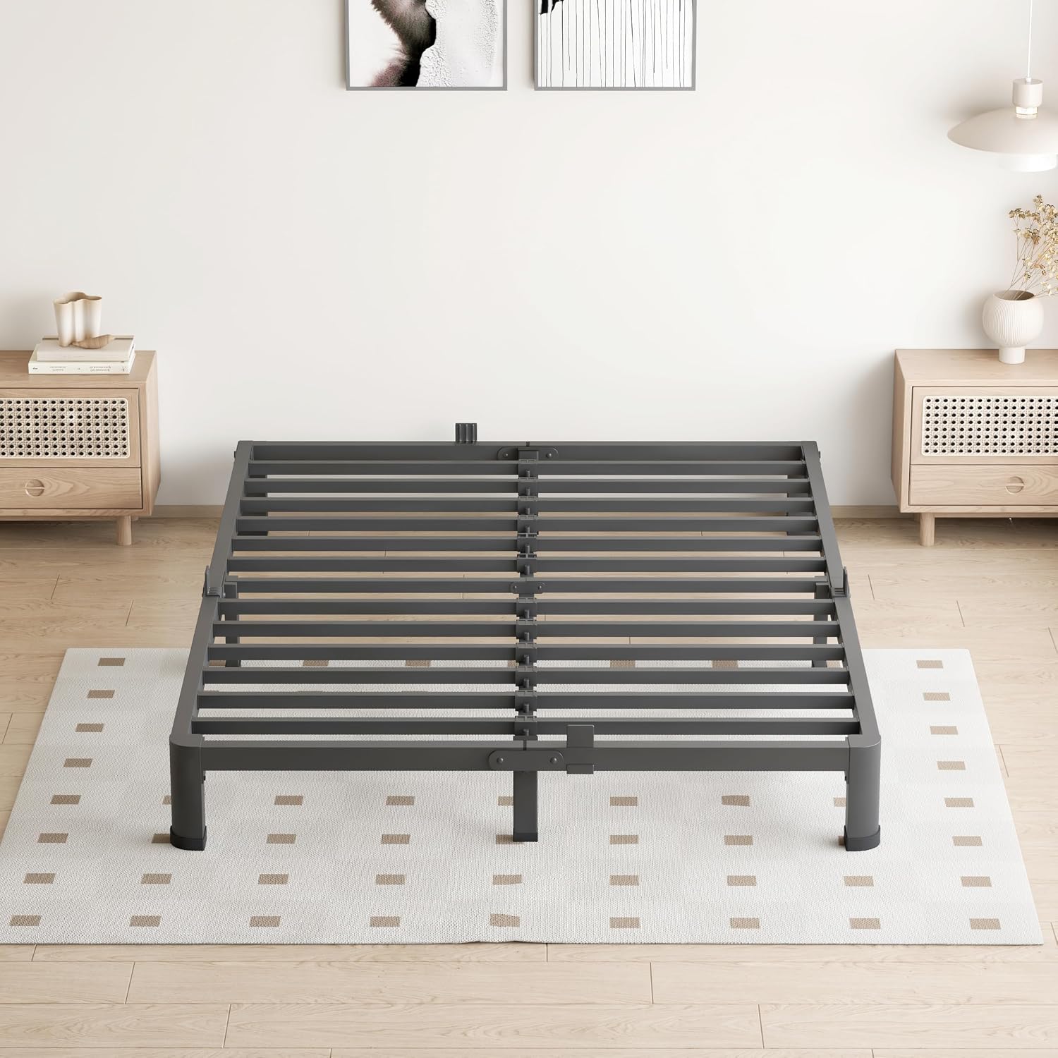 VIPSHOW 4 Inch Full Size Bed Frame, 3500Lbs Heavy Duty Metal Platform with Round Corner Legs Mattress Slide Stopper, Steel Slat Support No Box Spring Needed, Noise Free, Non-Slip, Easy Assembly
