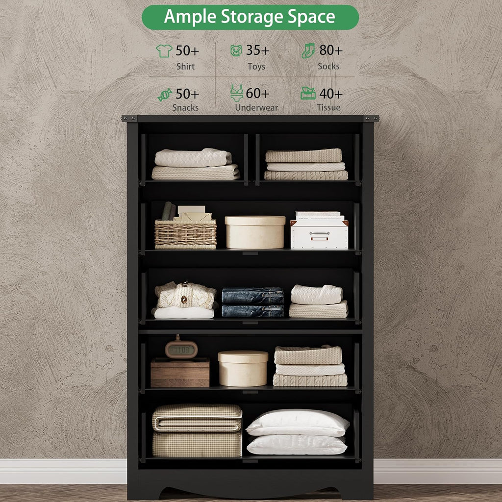 Dresser for Bedroom with 6 Drawers, 49' Tall Wood Chest of Drawers with Deep Drawers & Mental Handle, Modern Dresser TV Stand, Wooden Closet Storage Organizer for Living Room, Hallway, Entryway, Black