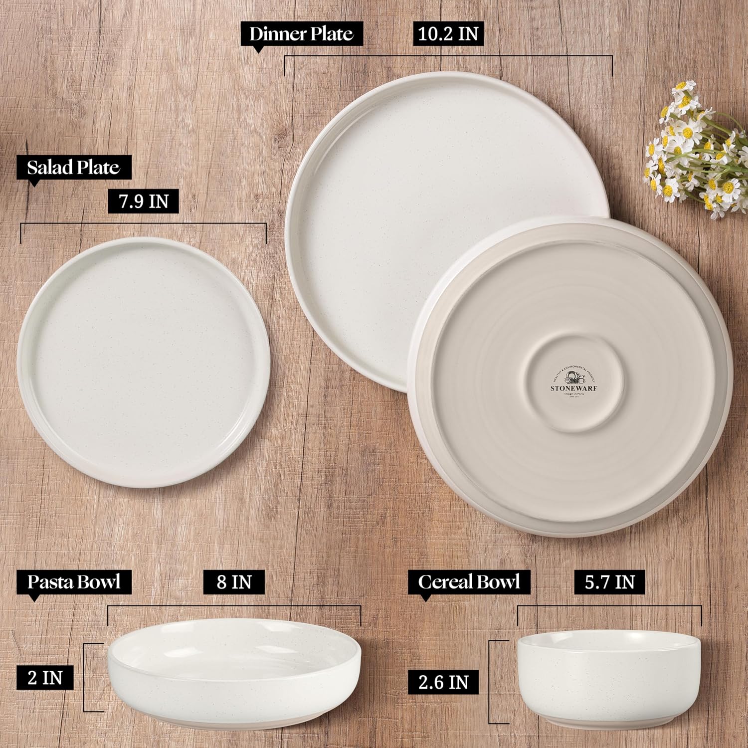 HaWare 24-Piece Plates and Bowls Set for 6, Stoneware Dinnerware Sets with Pasta Bowl, Dishes Set for Home Restaurant, Speckled Milky White