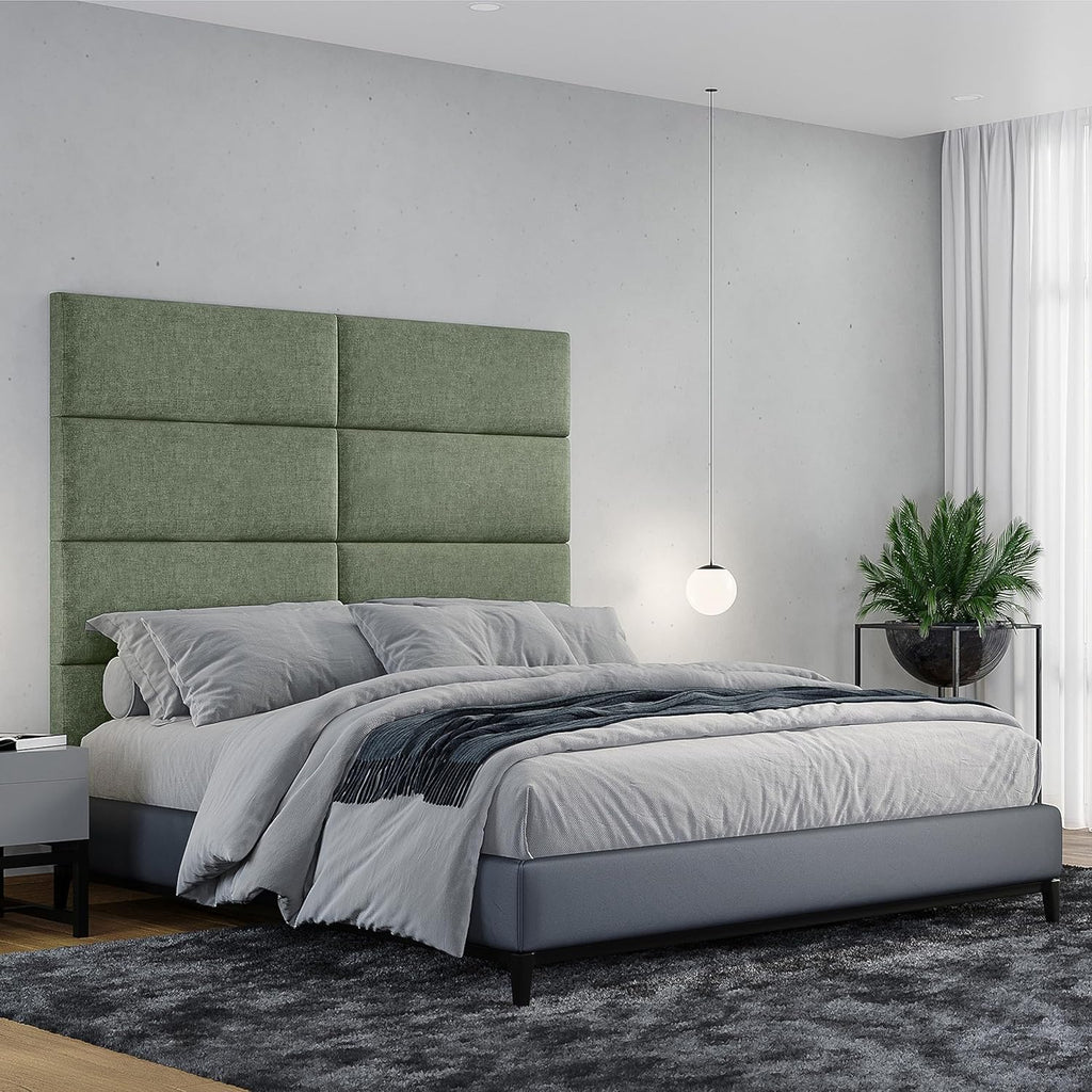 Jaxx Panelist Modern Padded Headboard – Set of 4 Wall Mounted Panels (Each 11.25' x 30') - Queen, Cypress Green Microvelvet