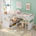 Flieks Triple Bed Twin-Over-Twin-Over-Twin Bed L Shaped Bunk Bed with 2 Drawers and 2 Ladders, No Box Spring Needed