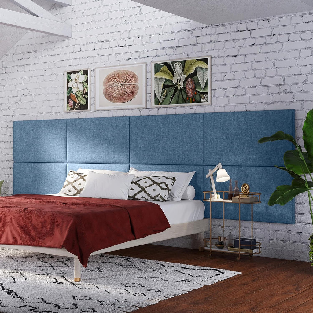Jaxx Panelist Modern Padded Headboard- Set of 2 Wall Mounted Panels (Each 22.5' x 38')- King Double Tall, Microvelvet Petrol Blue