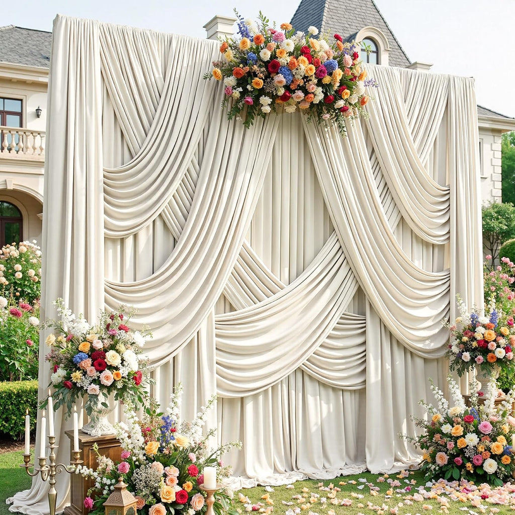 50ftx15ft Beige Backdrop Curtains for Parties, Wrinkle Free Polyester Beige Photo Backdrop Drapes 10 Panels 15 ft Long Back Drop Cloth for Wedding Birthday Photography Background Party