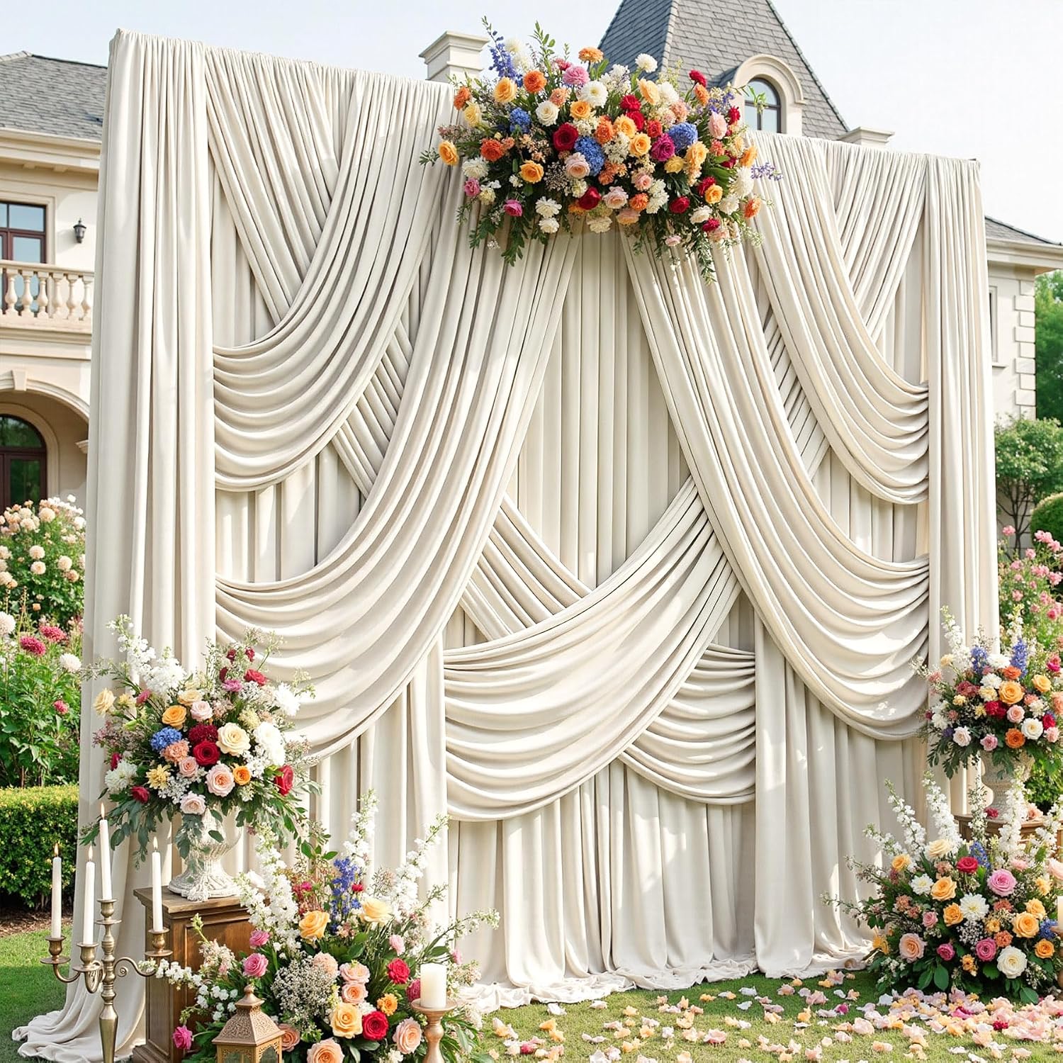50ftx15ft Beige Backdrop Curtains for Parties, Wrinkle Free Polyester Beige Photo Backdrop Drapes 10 Panels 15 ft Long Back Drop Cloth for Wedding Birthday Photography Background Party