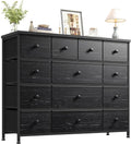 EnHomee Black Dresser with 13 Fabric Drawers TV Stand for Bedroom for 45 Inch TV Chests of Drawers for Living Room, Entryway, Wood Top and Sturdy Frame