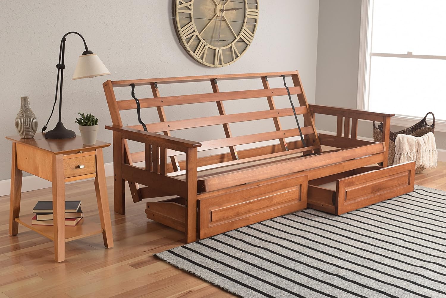 Kodiak Furniture Monterey Futon Set with Storage Drawers, with Barbados Base and Peter's Cabin Mattress
