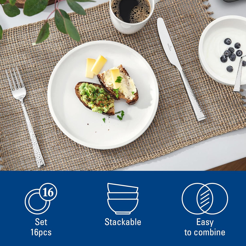 Villeroy & Boch Artesano Original 16-Piece Dinnerware Set, Service for 4, Dinner and Salad Plates, Pasta and Rice Bowls, Premium Porcelain, Made in Germany, Microwave and Dishwasher Safe, Creamy White