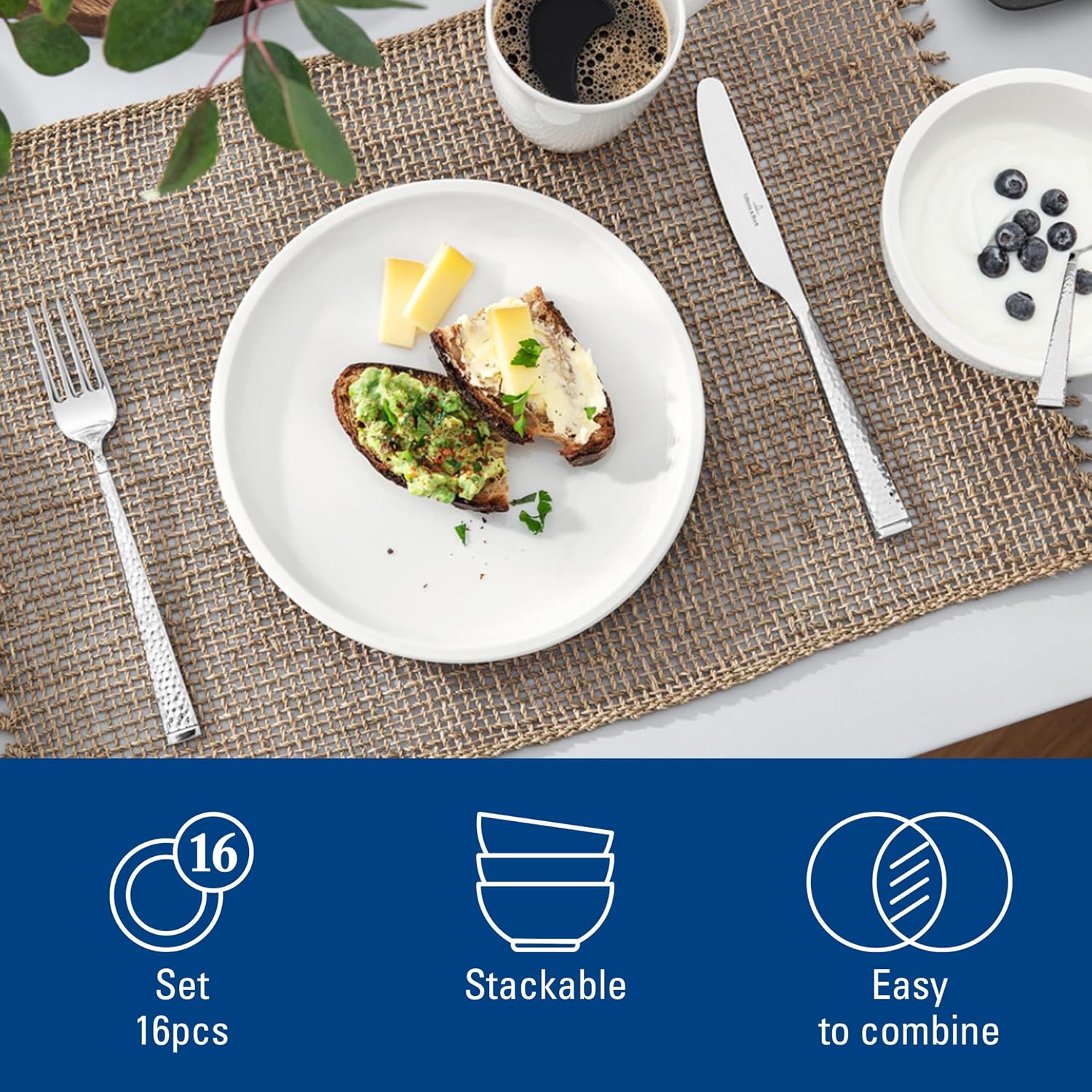 Villeroy & Boch Artesano Original 16-Piece Dinnerware Set, Service for 4, Dinner and Salad Plates, Pasta and Rice Bowls, Premium Porcelain, Made in Germany, Microwave and Dishwasher Safe, Creamy White
