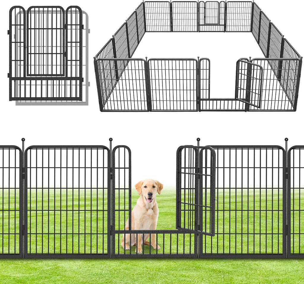 Decorative No Dig Fence Panels Metal Garden Fence with Gate, 37ft(L) x 32in(H) Garden Fencing for Dogs Rabbits, Temporary Fencing for Garden, Patio, Yard, 16 Panels