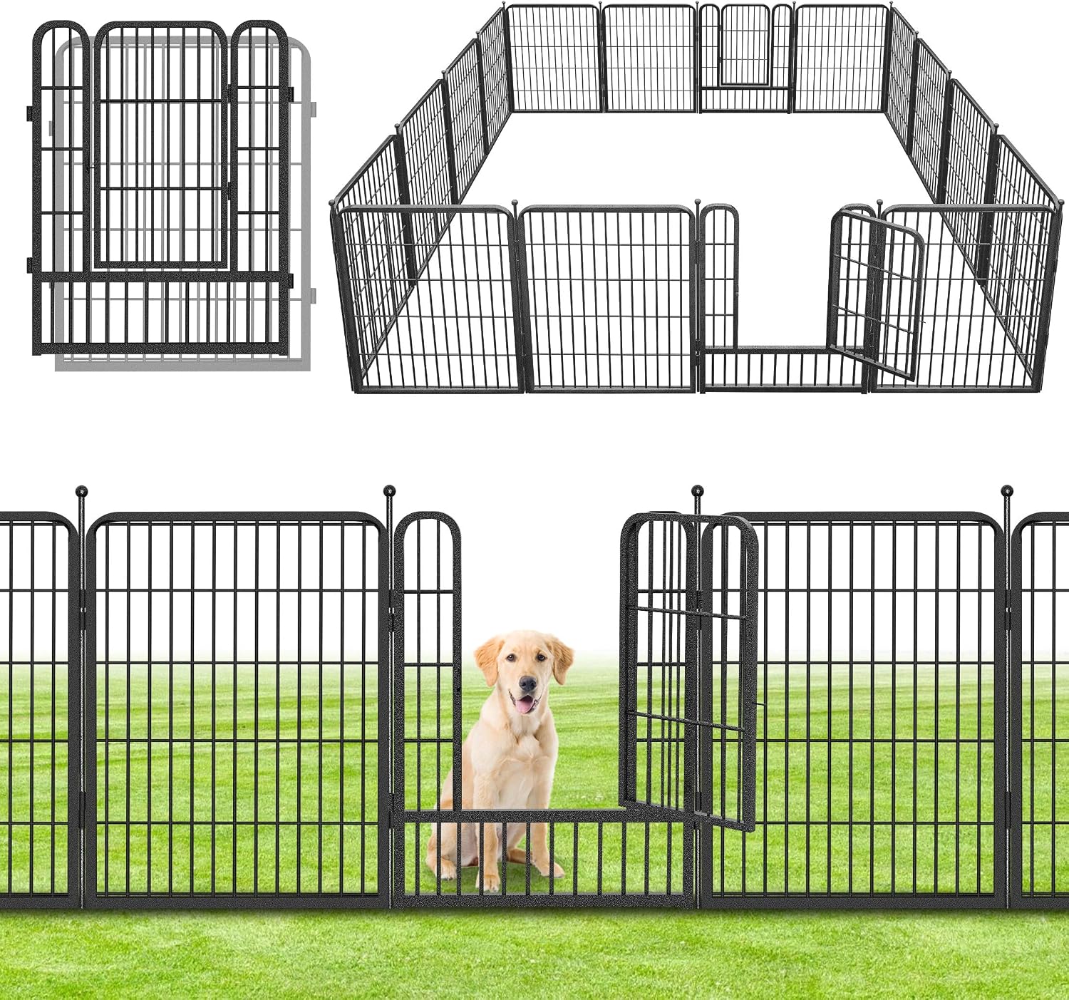 Decorative No Dig Fence Panels Metal Garden Fence with Gate, 37ft(L) x 32in(H) Garden Fencing for Dogs Rabbits, Temporary Fencing for Garden, Patio, Yard, 16 Panels