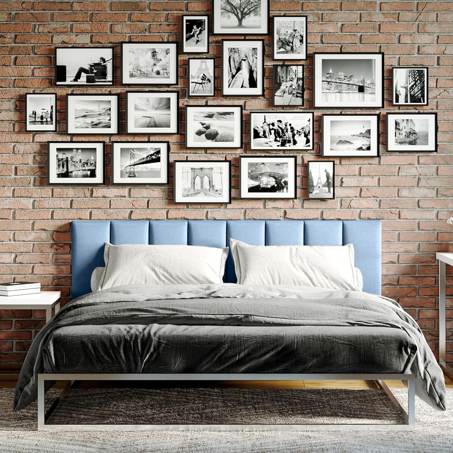 Jaxx Panelist Modern Padded Headboard – Set of 4 Wall Mounted Panels (Each 11.25' x 30') - Queen, Petrol Blue Microvelvet