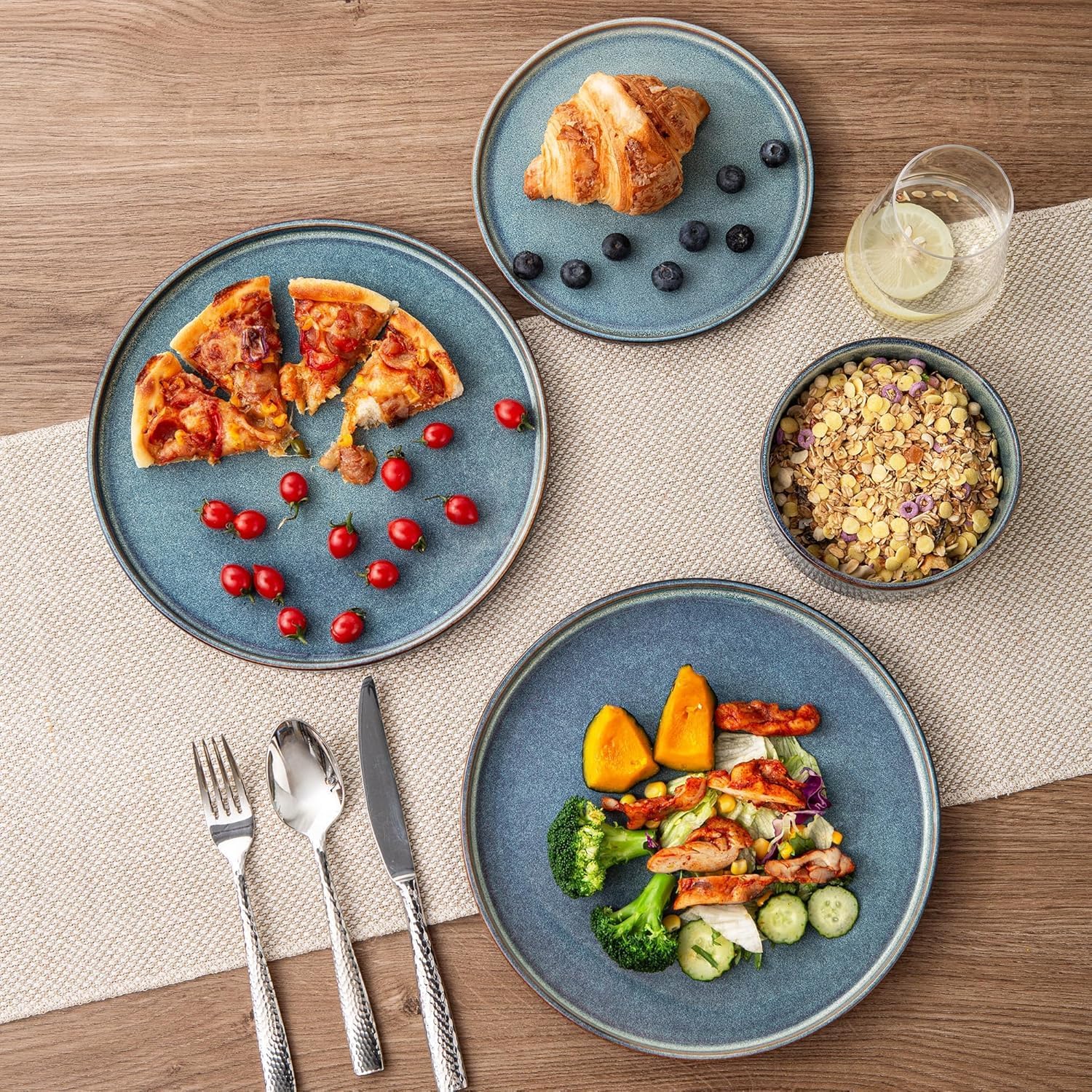 AmorArc Stoneware Dinnerware Sets,Round Reactive Glaze Ceramic Plates and Bowls Sets,Highly Scratch Resistant | Microwave & Dishwasher Safe,Service for 8 Dishes Set (24pc)