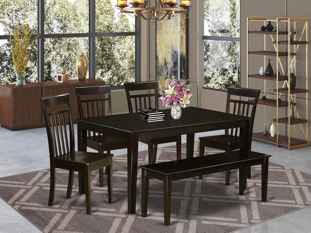 East West Furniture CAP6S-CAP-W 6 Piece Kitchen Table Set Contains a Rectangle Dining Table and 4 Dining Chairs with a Bench, 36x60 Inch, Cappuccino