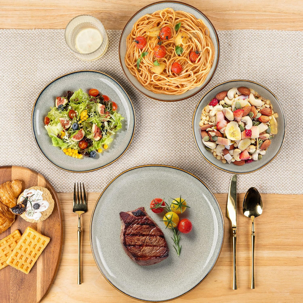 AmorArc Ceramic Dinnerware Sets,Handmade Reactive Glaze Stoneware Plates and Bowls Sets,Highly Scratch Resistant | Dishwasher & Microwave Safe Dishes Set,Service for 6 (24pc)