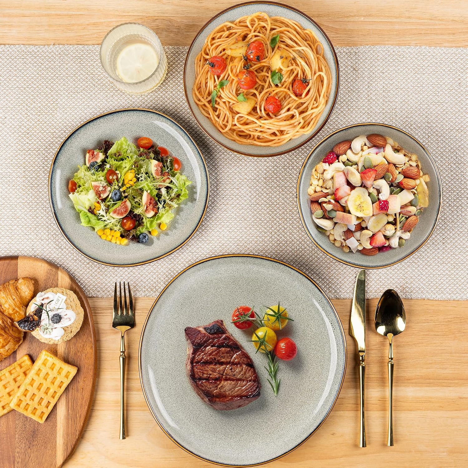 AmorArc Ceramic Dinnerware Sets,Handmade Reactive Glaze Stoneware Plates and Bowls Sets,Highly Scratch Resistant | Dishwasher & Microwave Safe Dishes Set,Service for 6 (24pc)