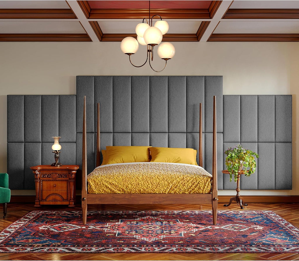 Jaxx Panelist Modern Padded Headboard – Set of 4 Wall Mounted Panels (Each 11.25' x 30') - Queen, Mouse Grey Microvelvet