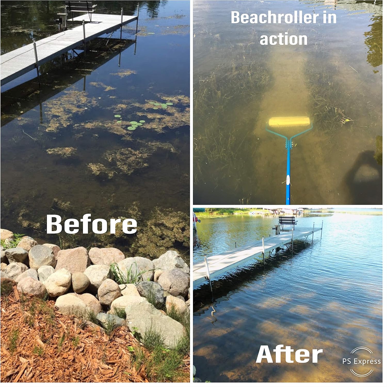 Weeds Muck Silt Gone! Lake Weed Removal Tool. Long Reach 20ft Handle System with Stainless Steel Blades.