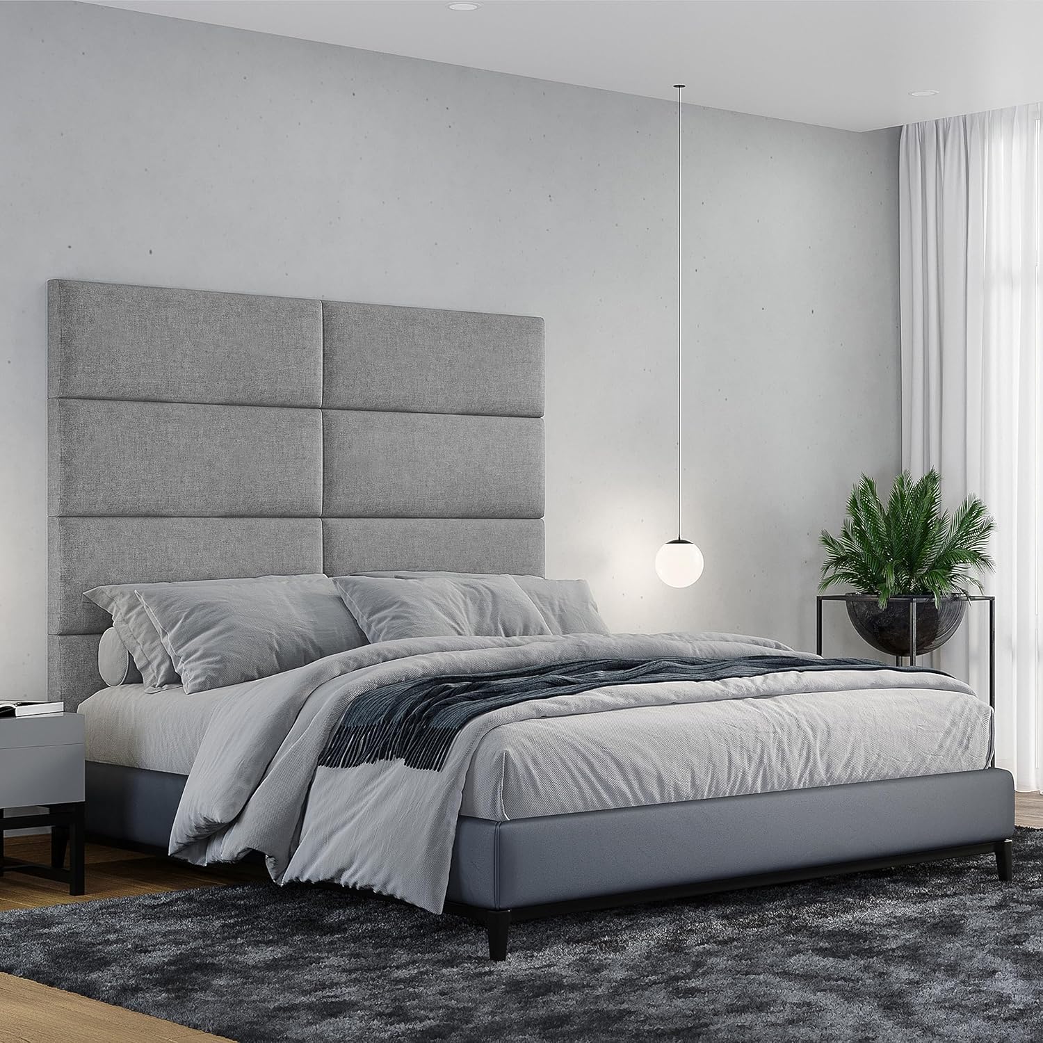 Jaxx Panelist Modern Padded Headboard – Set of 4 Wall Mounted Panels (Each 11.25' x 30') - Queen, Mouse Grey Microvelvet