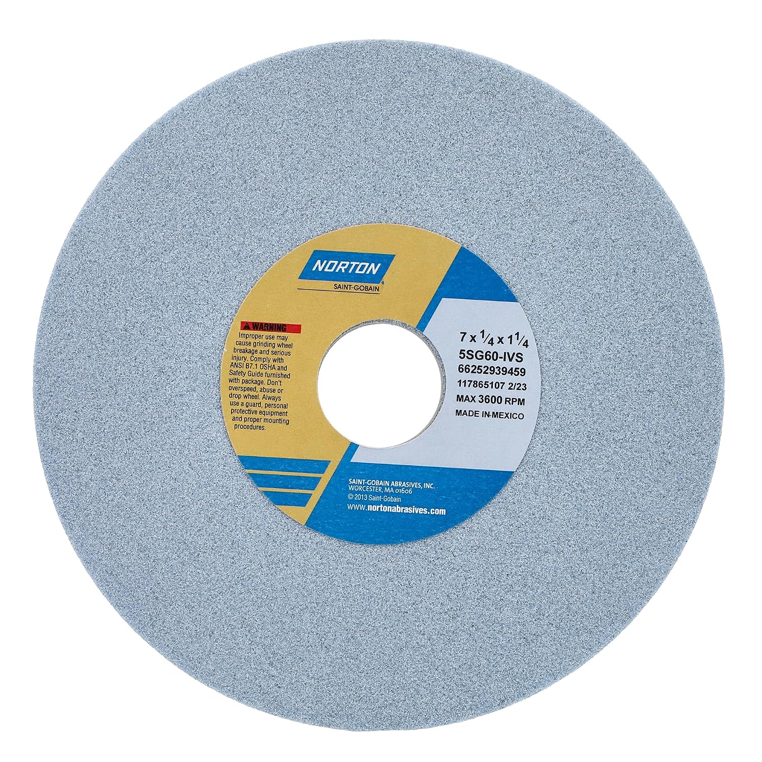 Norton 7' Dia. 1/4' Thick 1-1/4' Hole Size 60 Grit SG Ceramic J Hardness Type 1 Toolroom Surface Grinding Wheel