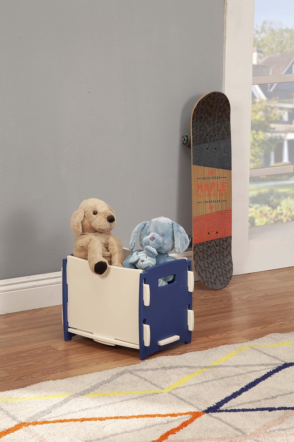 Legaré Furniture Children's Desk with Shelves and File Cart Set for Kids, Blue Race Car Series Desk, Blue and White