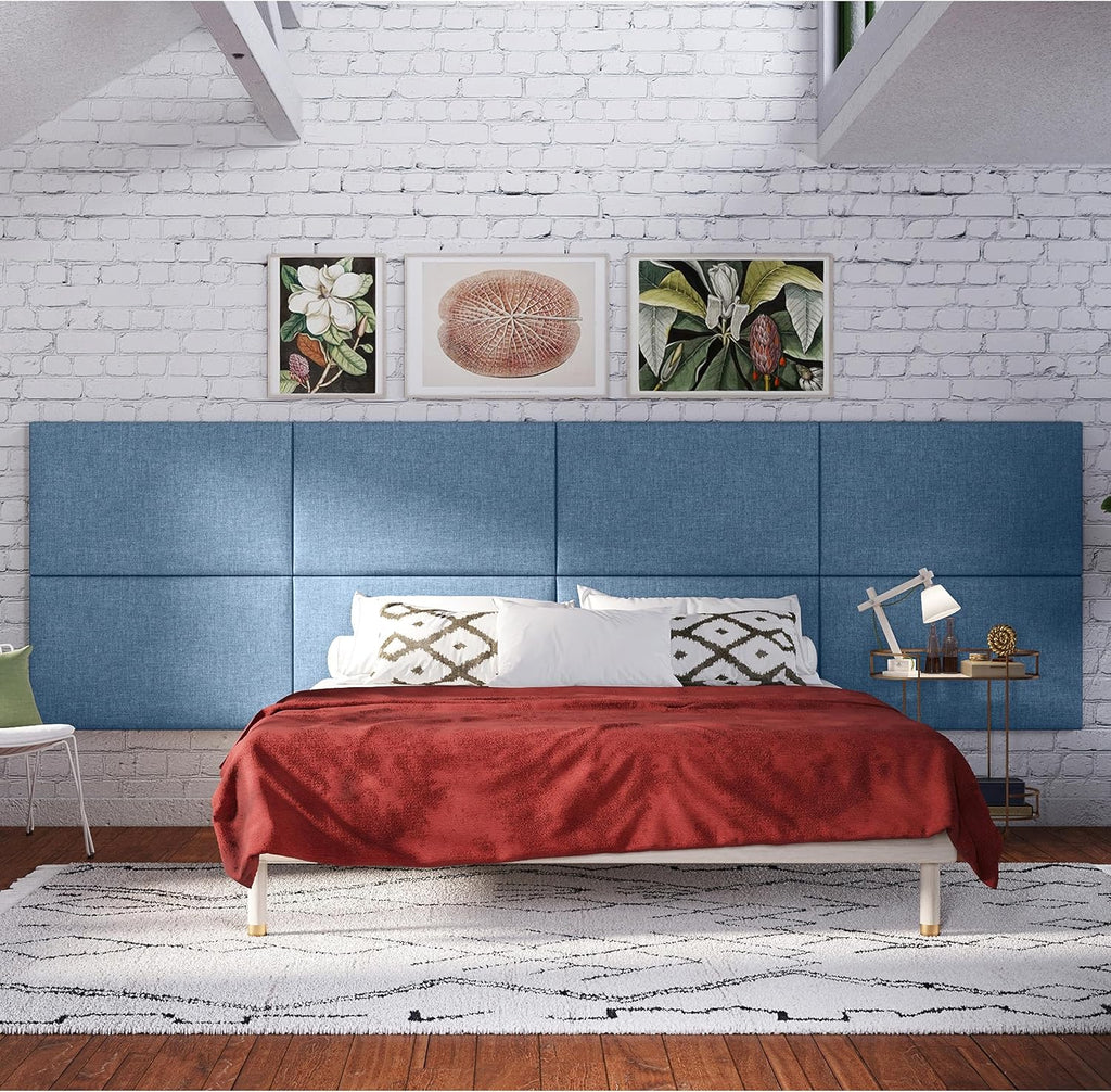 Jaxx Panelist Modern Padded Headboard- Set of 2 Wall Mounted Panels (Each 22.5' x 38')- King Double Tall, Microvelvet Petrol Blue