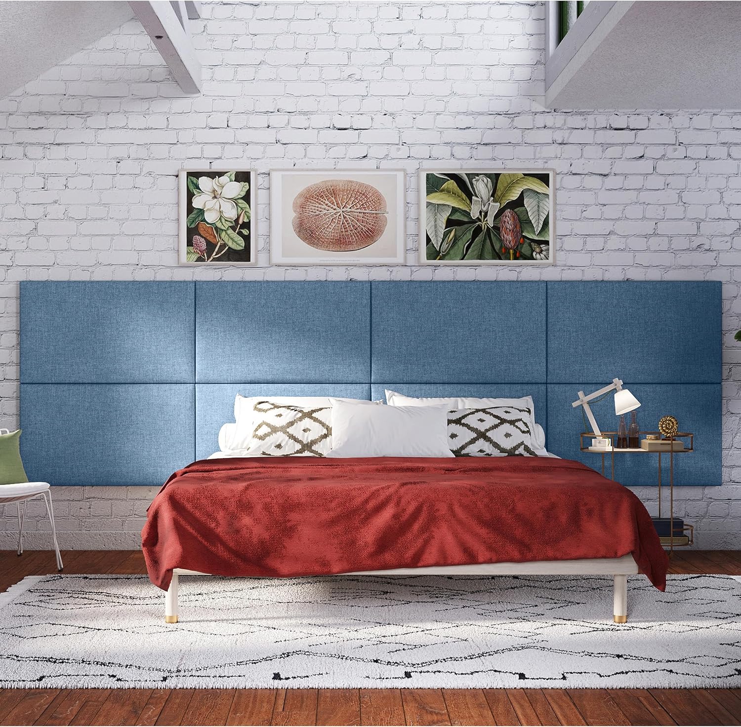 Jaxx Panelist Modern Padded Headboard- Set of 2 Wall Mounted Panels (Each 22.5' x 38')- King Double Tall, Microvelvet Petrol Blue