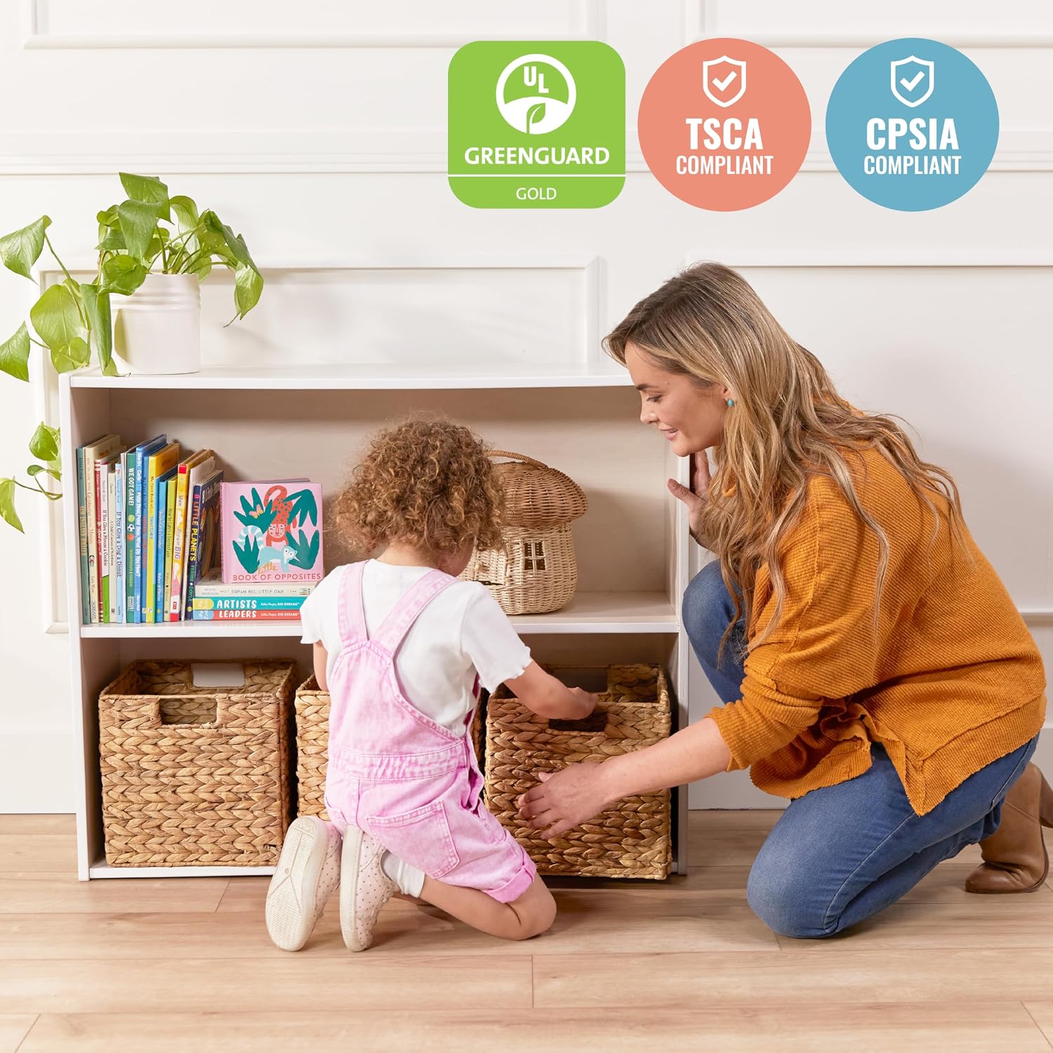 ECR4Kids Birch Streamline 2-Shelf Storage Cabinet, 30in High, Classroom Furniture, White Wash