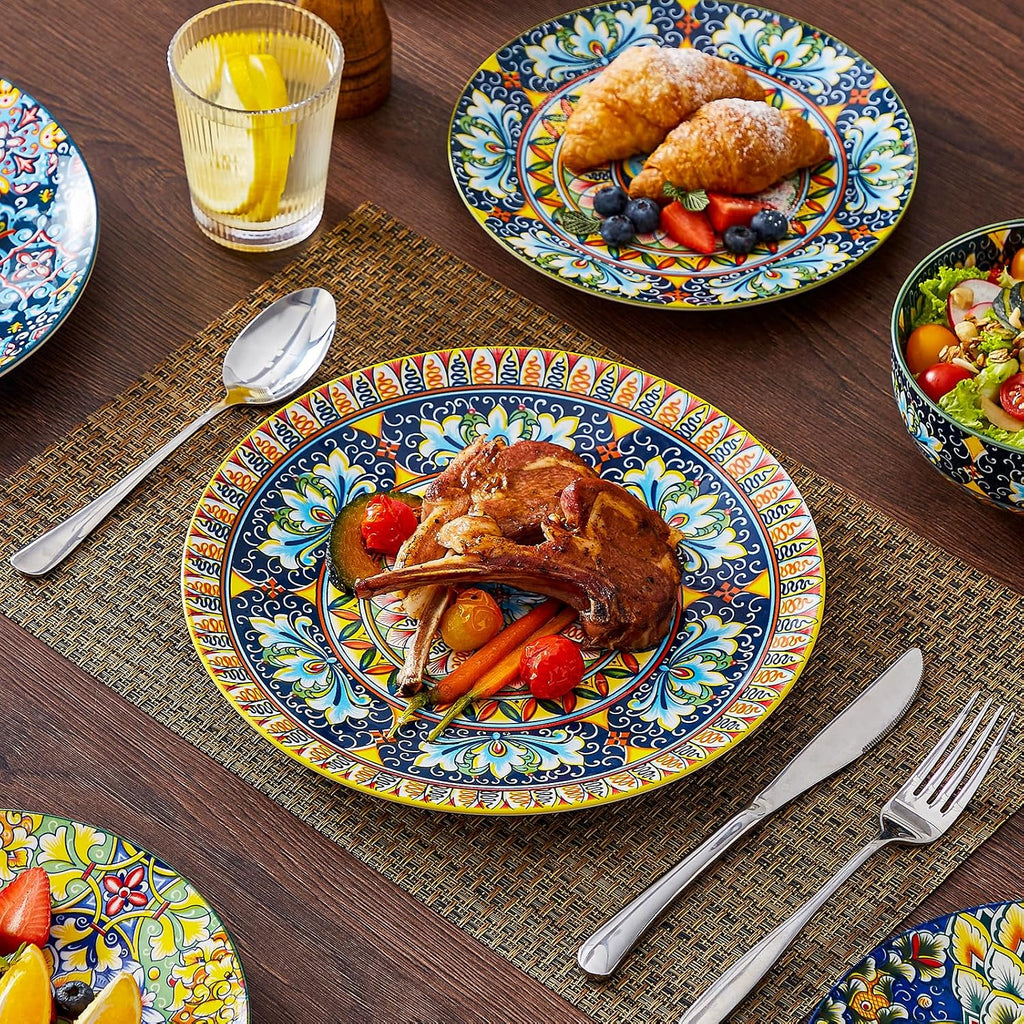 vancasso 18 Pieces Dinnerware Sets, Plates and Bowls Set, Porcelain Dishes Set for 6, Microwave and Dishwasher Safe, Scratch Resistant, Bohemian Style Dining Ware Service for 6, Series SIMI