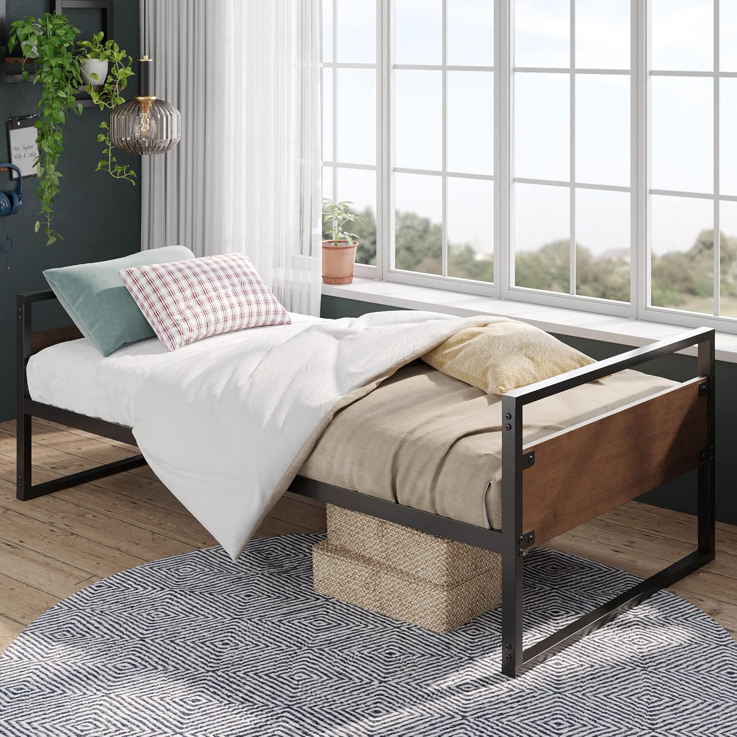 ZINUS Suzanne Bamboo and Metal Daybed, Mattress Foundation with Steel Slat Support, Easy Assembly, Twin, Chestnut Brown