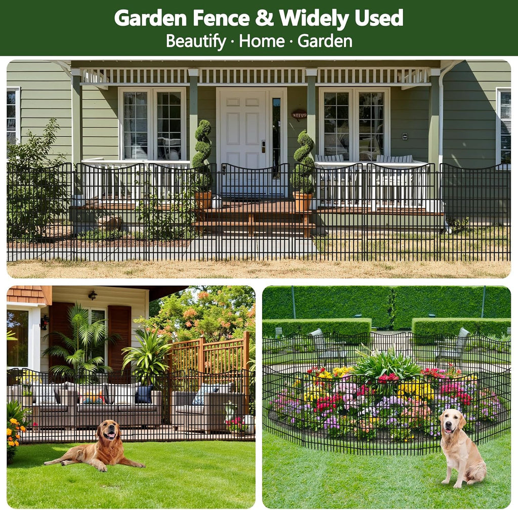 15 Panels Garden Fence Animal Barrier, 33 in(H) X 36 ft(L) Dog Fence Outdoor for Yard, Tall Metal Fencing with Ground Stakes, Temporary Fencing for Dog, Rabbits, and Patio Border