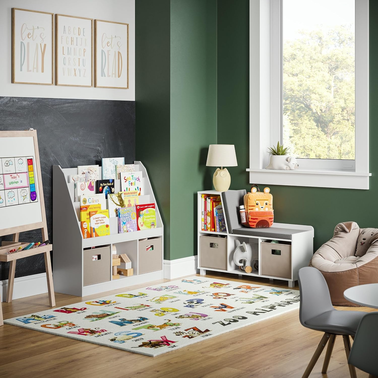 RiverRidge Kids 4 shelves Three Cubbies Bookrack, White (02-251), 11.81'D x 35'W x 36'H