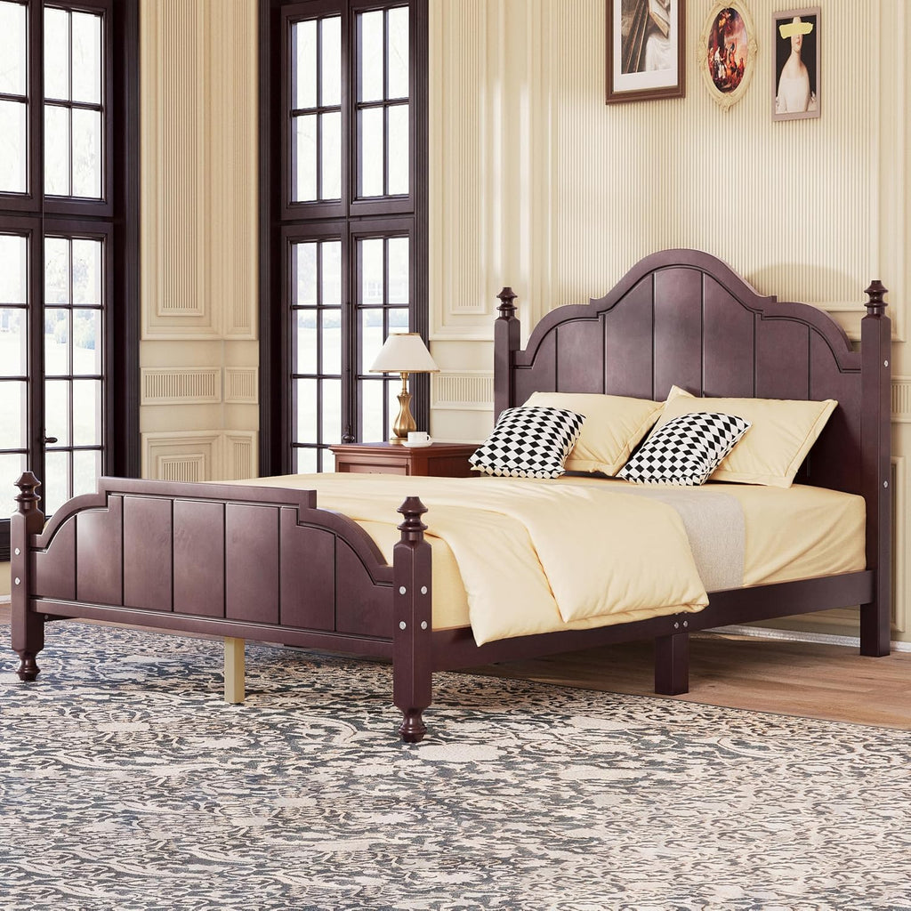 JIVOIT Vintage Wooden Bed Frame, Full Size Platform Bed with Wide Headboard, Wood Slats Support, No Spring Box Needed, Easy Assembly (Espresso-Full,2)