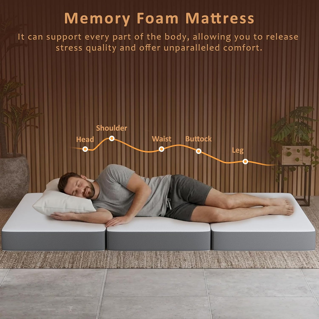 Treaton, Tri-Folding Gel Memory Foam Portable Floor Mattress