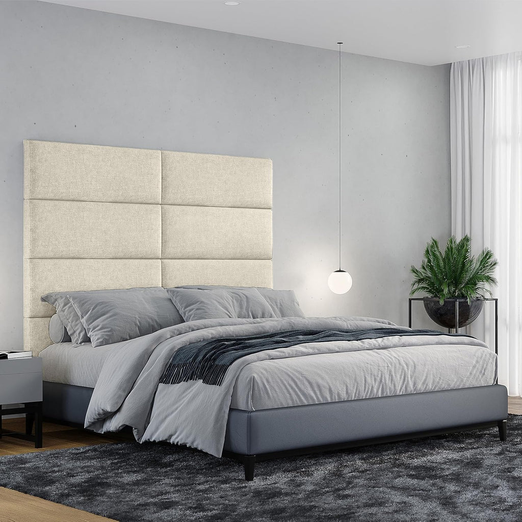 Jaxx Panelist Modern Padded Headboard – Set of 4 Wall Mounted Panels (Each 11.25' x 30') - Queen, Dune Beige Microvelvet