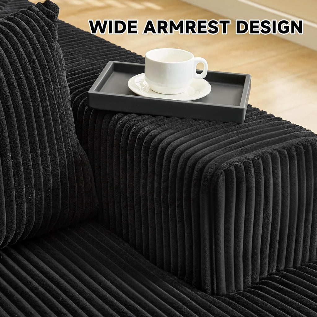 HUATEAN 108' Modular Sectional Sofa, Cloud Sectional Couch with Deep Seat, Modern Modular L-Shape Sofa Couch with Chaise,Upholstered Couches for Living Room Bedroom (Corduroy,Black)