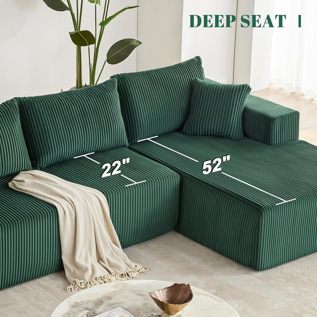 Weture 108' Modular Sectional Sofa, Cloud Sectional Couch with Deep Seat, Modern Modular L-Shape Sofa with Chaise,Upholstered Boneless Couches for Living Room Bedroom (Corduroy, Green)
