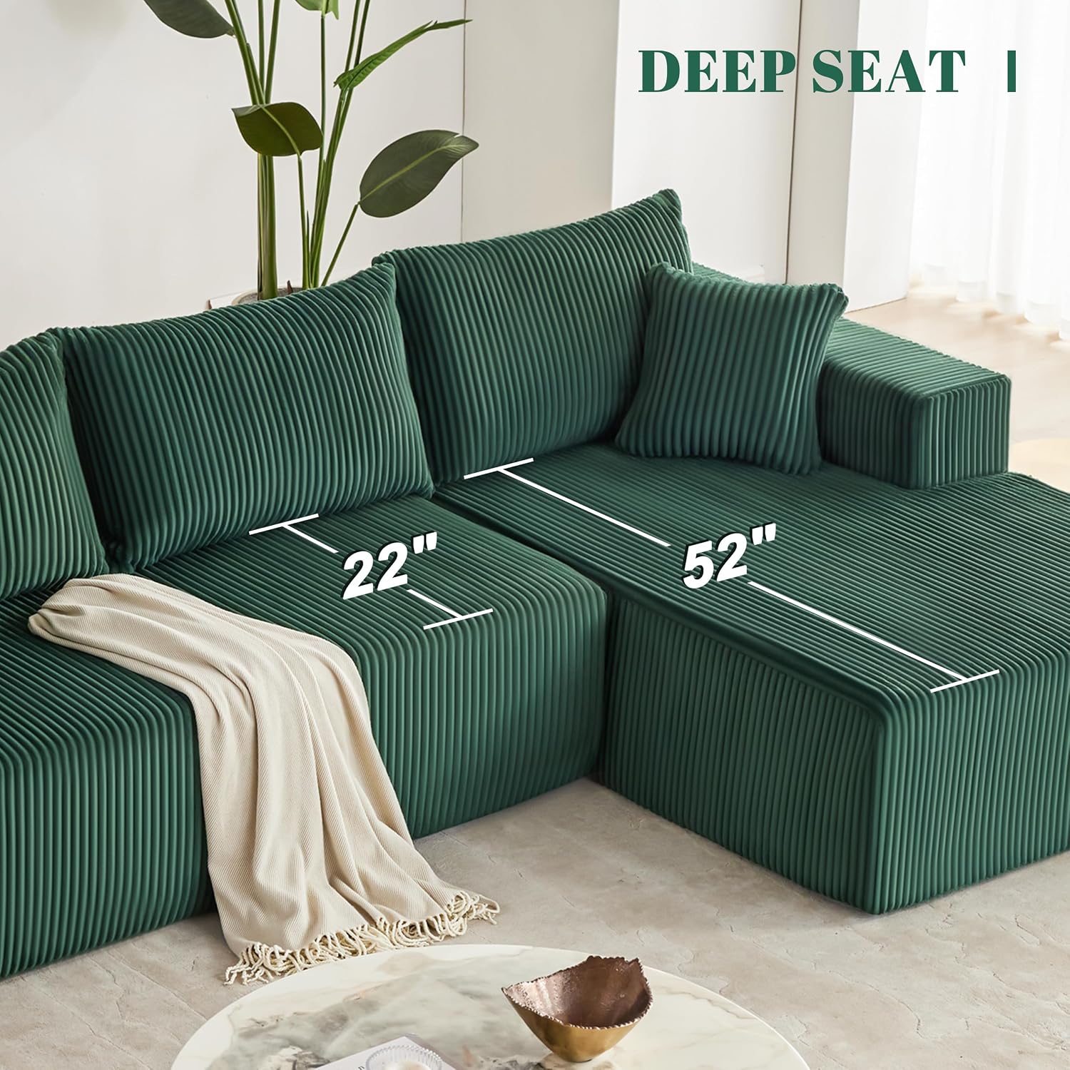 Weture 108' Modular Sectional Sofa, Cloud Sectional Couch with Deep Seat, Modern Modular L-Shape Sofa with Chaise,Upholstered Boneless Couches for Living Room Bedroom (Corduroy, Green)