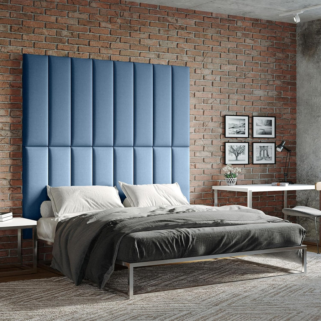 Jaxx Panelist Modern Padded Headboard – Set of 4 Wall Mounted Panels (Each 11.25' x 38') - King, Petrol Blue Microvelvet