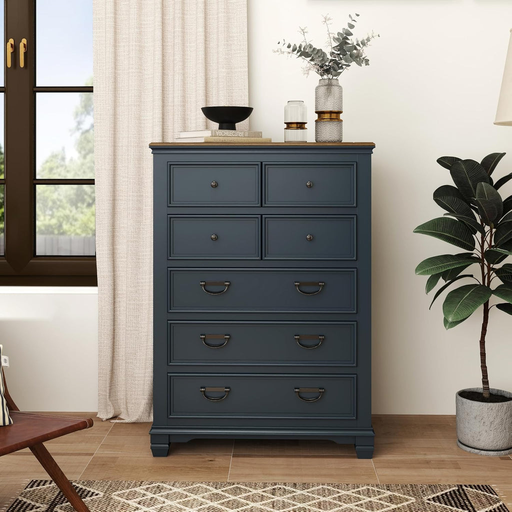 Roundhill Furniture Riverton Wood 5-Drawer Chest, Slate Blue