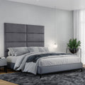 Jaxx Panelist Modern Padded Headboard – Set of 4 Wall Mounted Panels (Each 11.25' x 30') - Queen, Charcoal Microvelvet