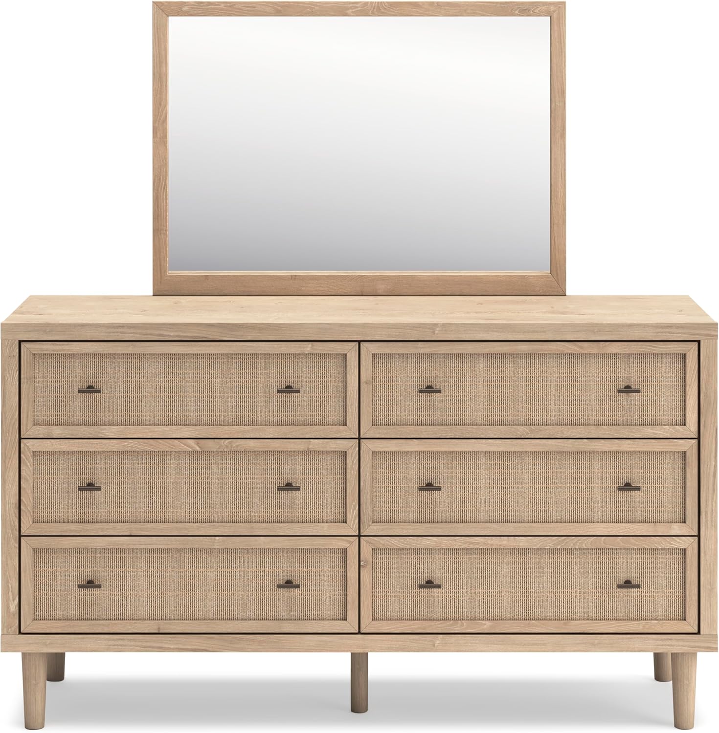 Signature Design by Ashley Cielden French Country 6-Drawer Dresser and Mirror with Safety Stop, Light Brown