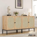 Yechen Set of 2 63' Sideboard Cabinet with Natural Rattan Hand-Woven Doors, Rattan Cabinet, Accent Buffet Storage Console Cane Credenza, for Living Room Entryway, Metal Legs/Natural