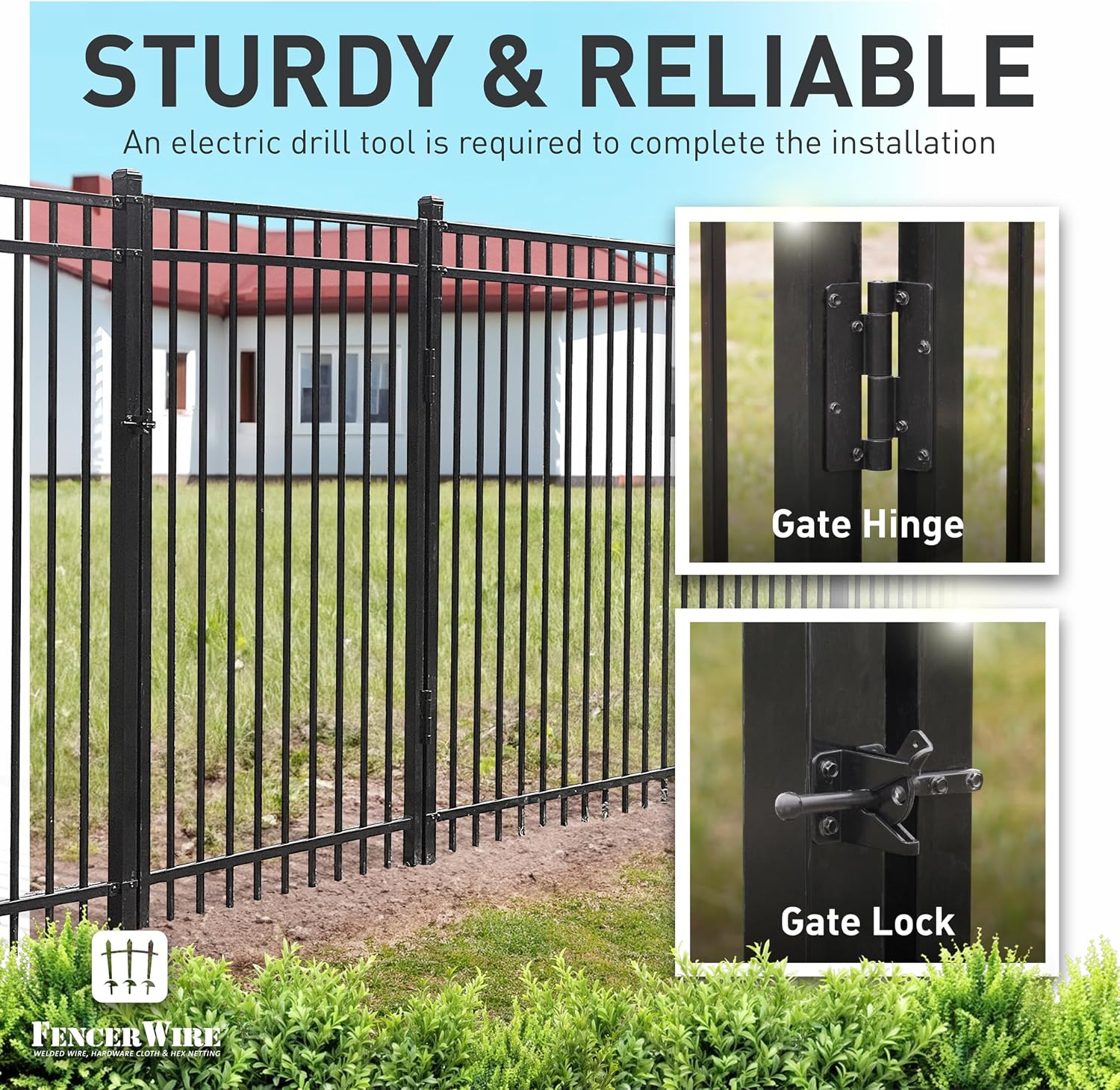 Fencer Wire Heavy Duty Arched Decorative Fence Gate, 4FT Height x 4FT Width Outdoor Fence Gate, Outdoor Anti-Rust Metal Steel Gate for Fencing Barrier, Garden Gate with Gate Lock