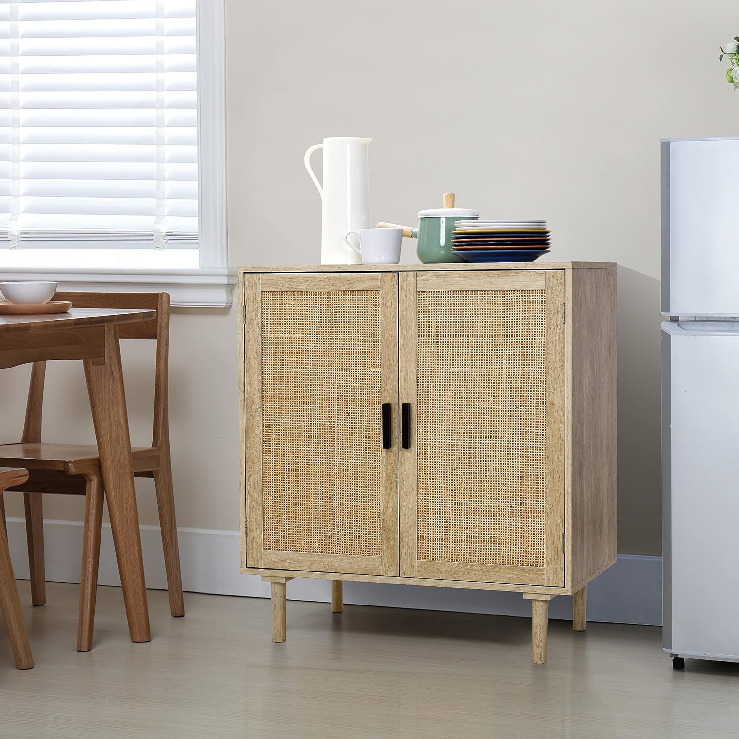 Finnhomy Sideboard Buffet Cabinet, Kitchen Storage Sideboard with Rattan Decorated Doors, Liquor Coffee Buffet, Dining Room, Hallway, Console Table, Accent Cabinet, 31.5X 15.8X 34.6 Inches, Natural