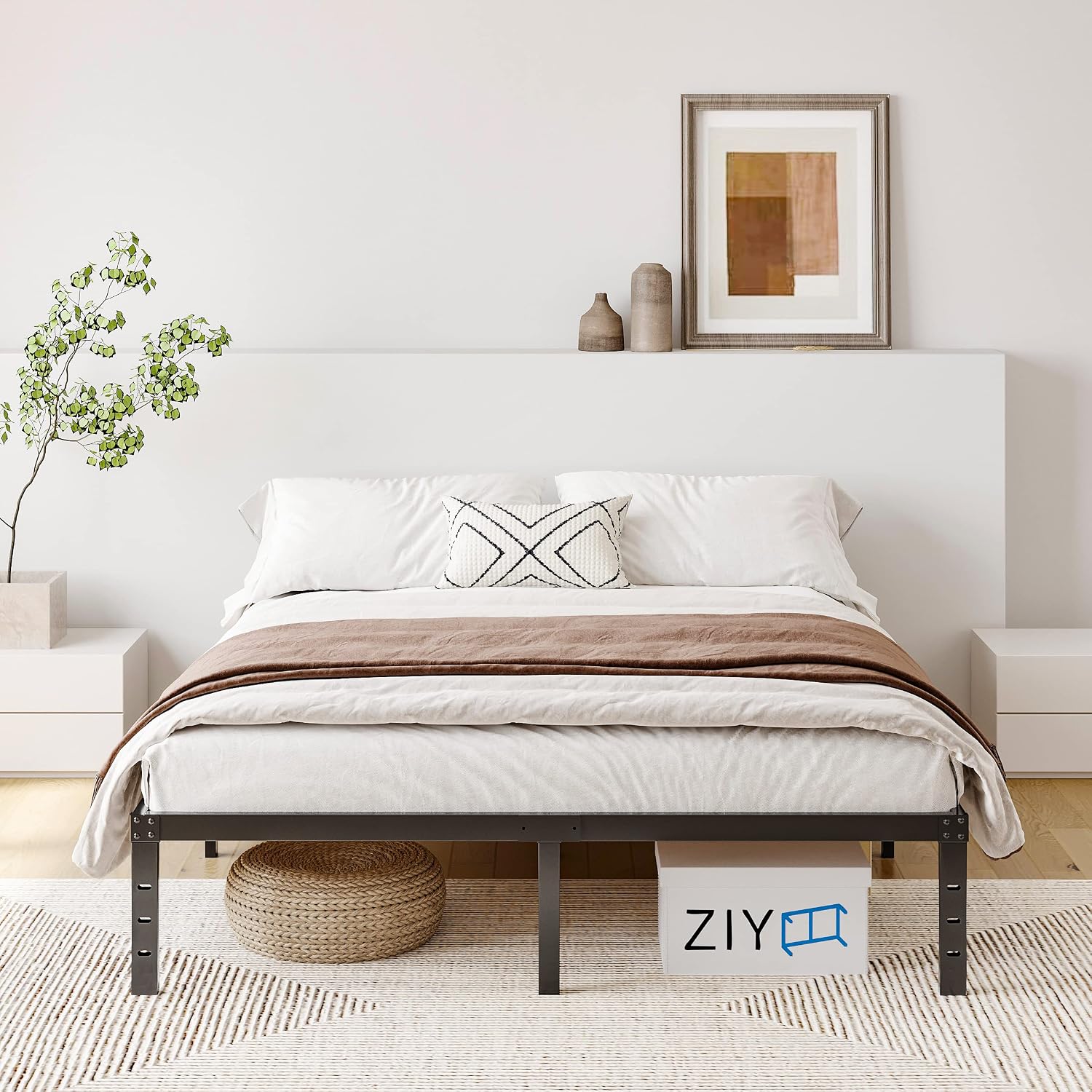 ZIYOO Full Size Bed Frame, 3 Inch Wide Wood Slats 16 Inch High, 3500 Pounds Heavy Duty Support, No Box Spring Needed, Mattress Foundation, Noise Free, Non-Slip, Simple Assembly