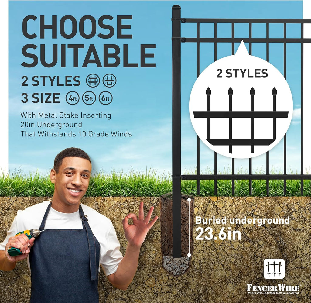Fencer Wire Heavy Duty Flat Top Fence Gate, 4FT Height X 4FT Width With Lock Attachment, Outdoor Anti-Rust Metal Steel for Fencing Barrier, Decorative Garden for Yard, Pool, Patio